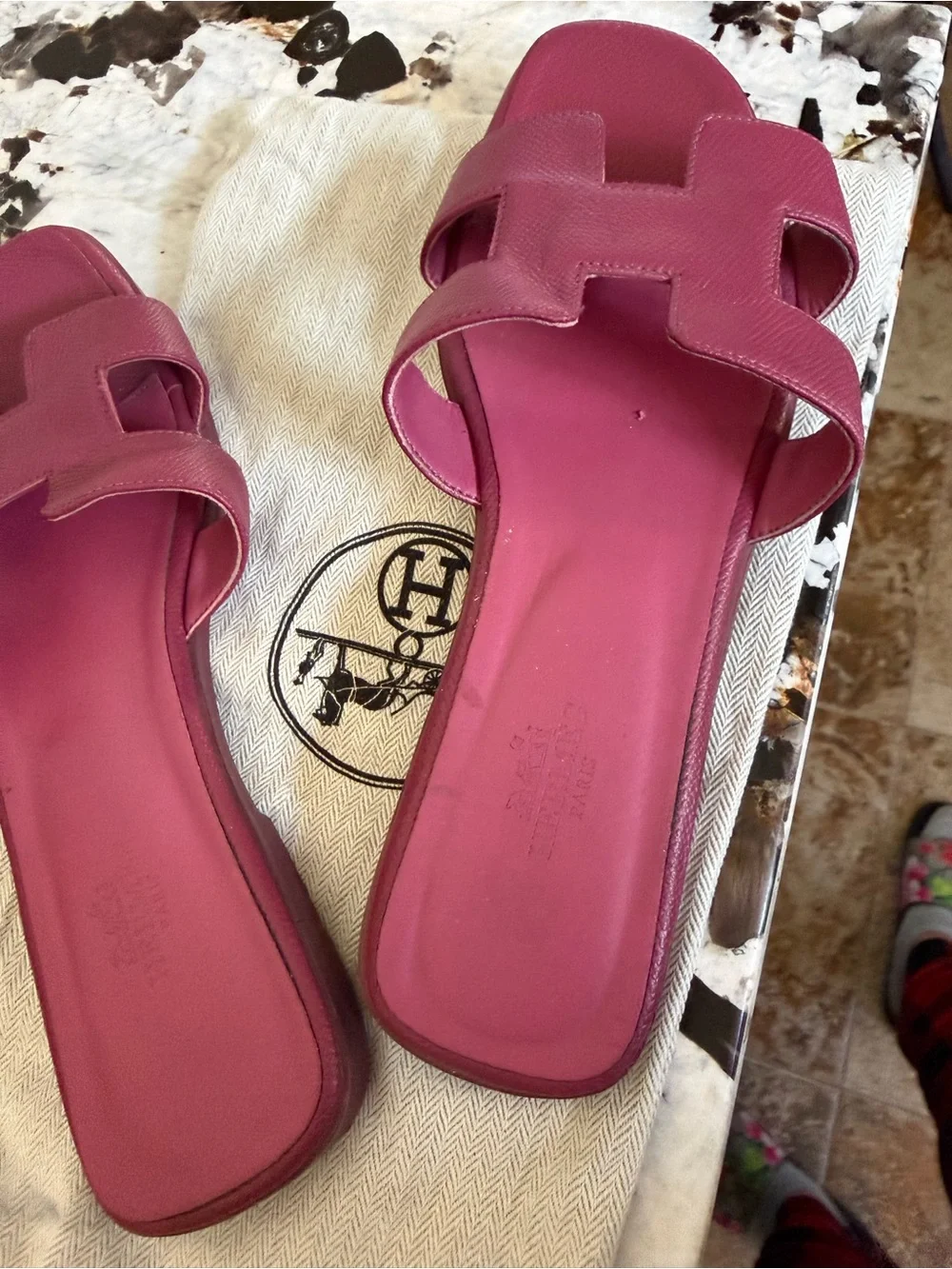 Hermes Raspberry Pink Oran Slide Sandals